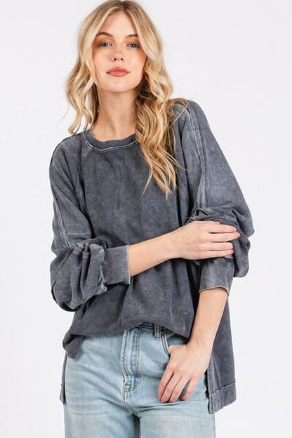 Mittoshop Mineral Wash Raglan Long Sleeve Oversized Top