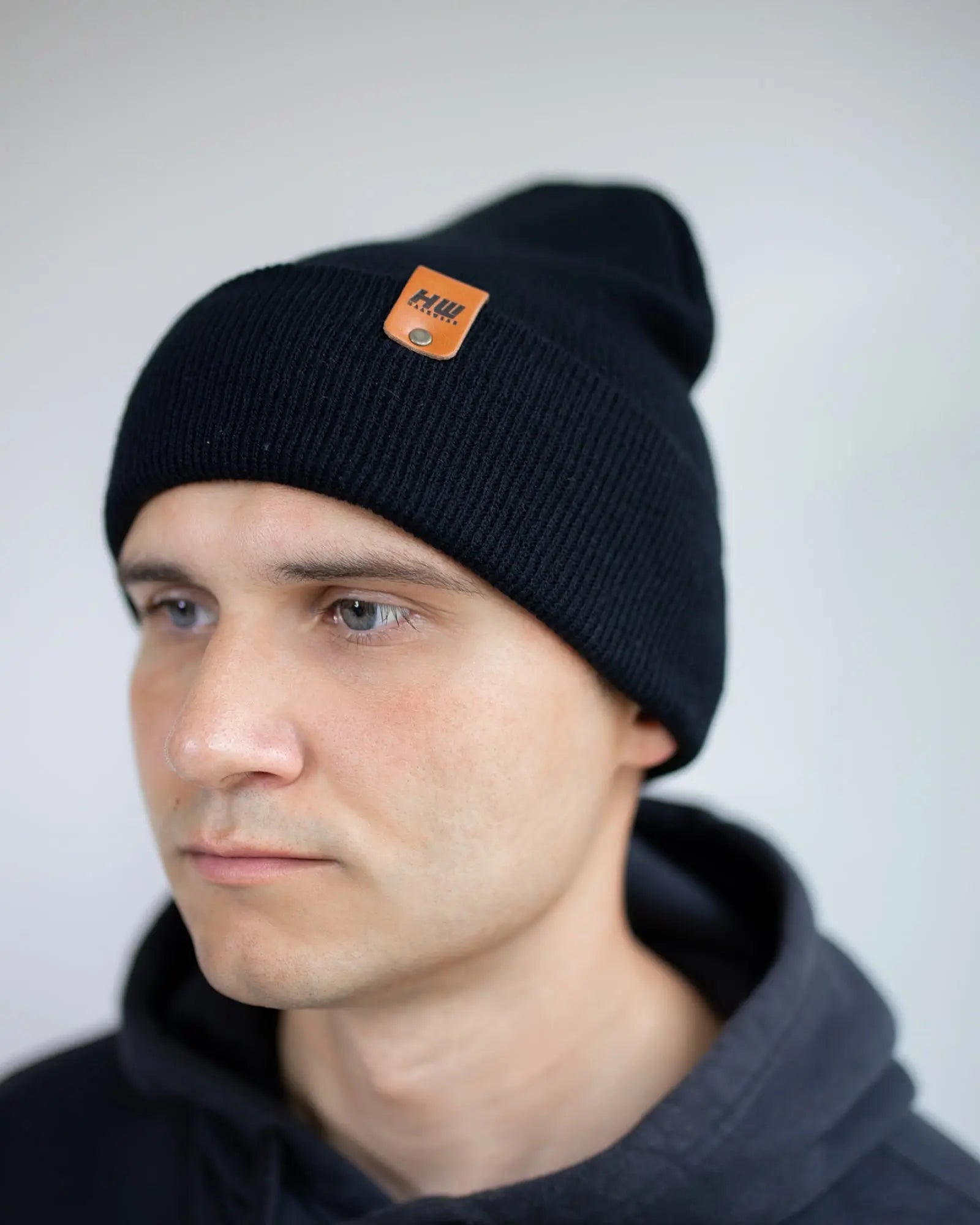 HAAKWEAR Knit Cuffed Classic Beanie / Hat - Midnight Black, Made in USA