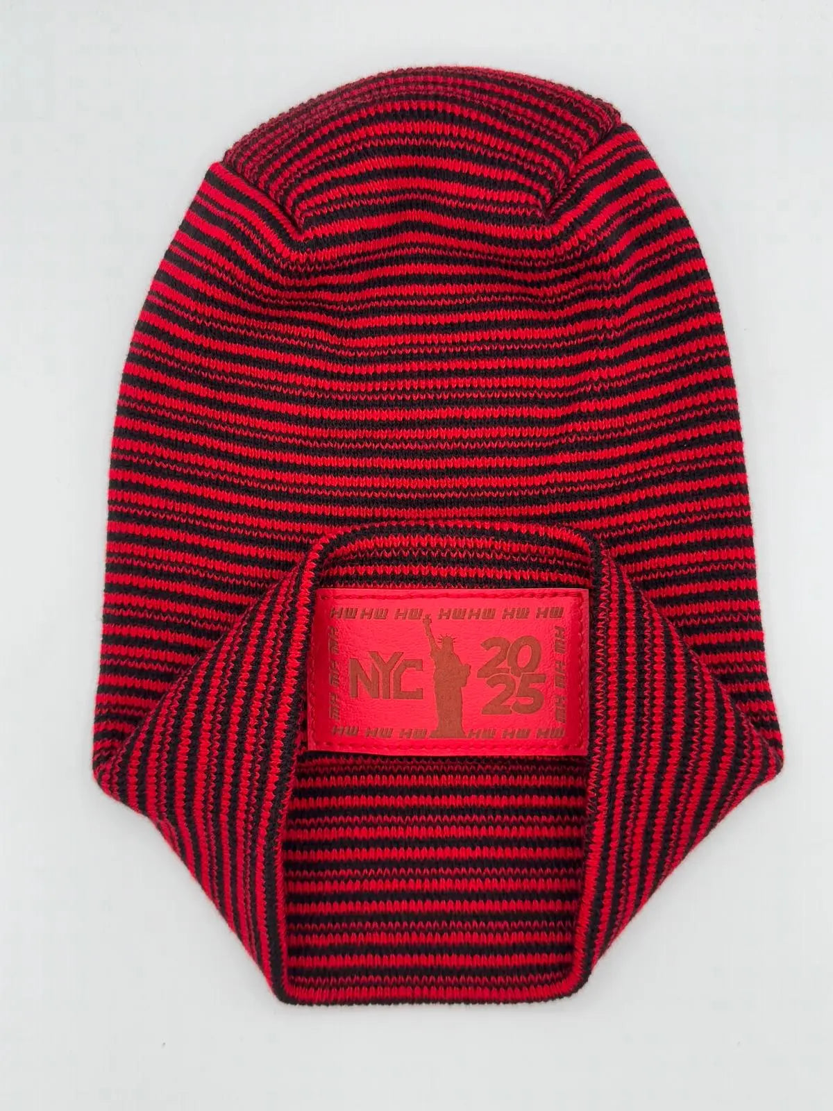 Haakwear NEW YEAR 2025 NYC, Modern H Stitch Contrast Cuffed Beanie / Hat (Patent Pending Design) Black / Red, Made in USA (Limited Edition)