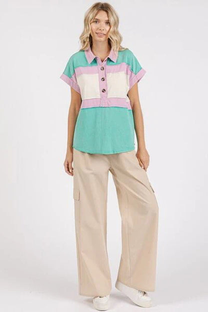 Mittoshop Color Block Henley Short Sleeve Polo Shirt