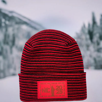 Haakwear NEW YEAR 2025 NYC, Modern H Stitch Contrast Cuffed Beanie / Hat (Patent Pending Design) Black / Red, Made in USA (Limited Edition)